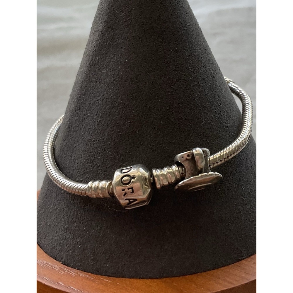 Pandora ALE 925 Sterling Silver Snake Chain Bracelet With Teacup Charm